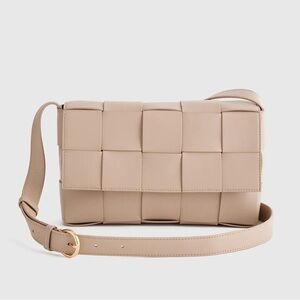 Quince Italian Leather Handwoven Flap Crossbody Taupe